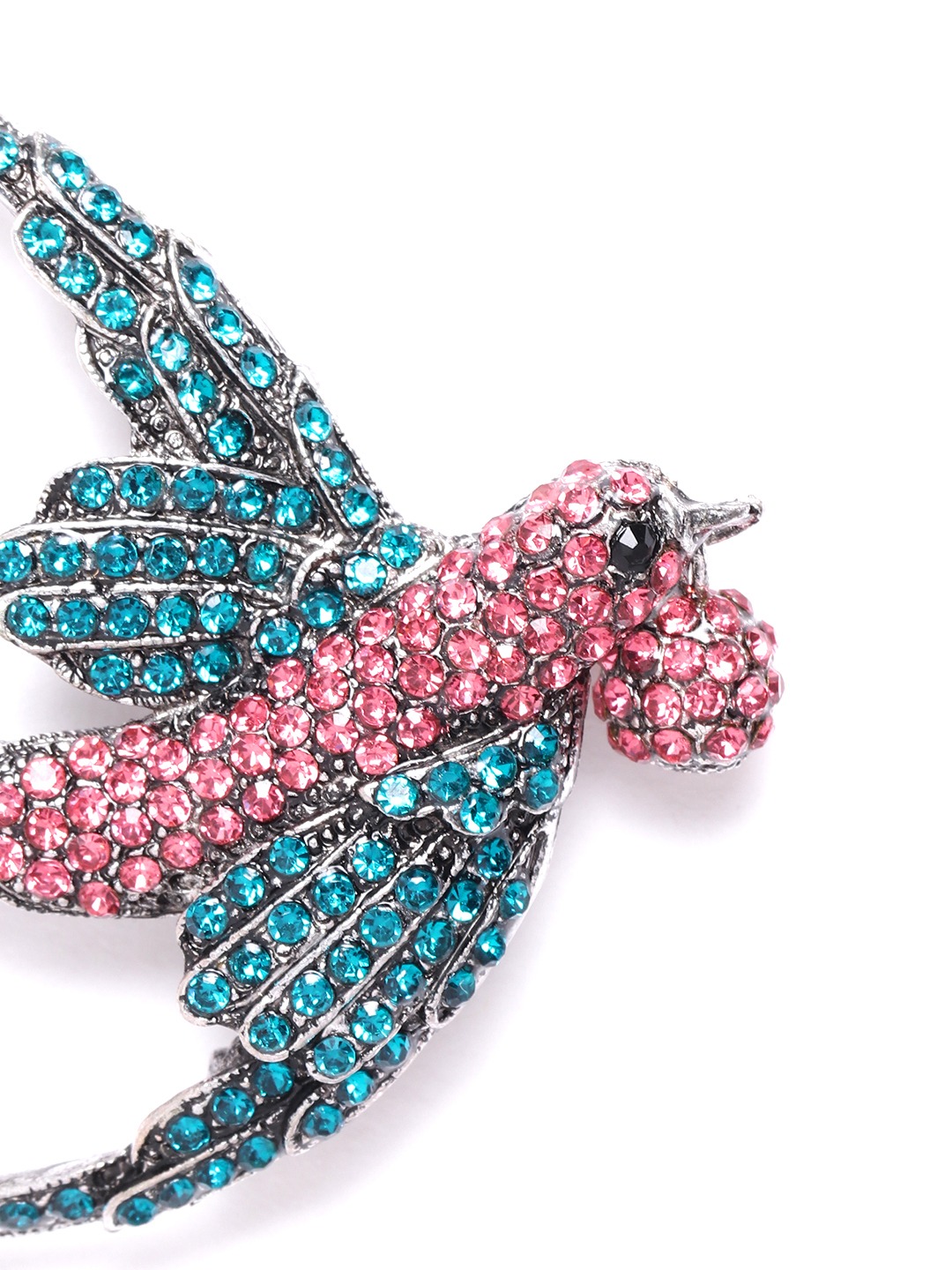 YouBella Women Pink  Blue Stone Studded Bird Shaped Statement Brooch